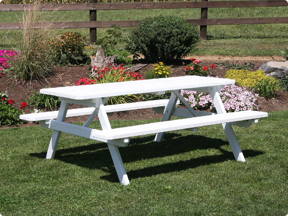 Commercial wooden picnic table in an outdoor setting